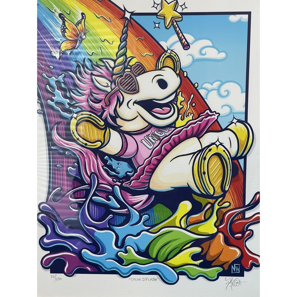 Color Splash Limited Edition Print Unicorn Rainbow Signed Nick Fasnacht 23/250